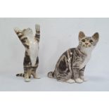 Winstanley tabby cat, standing, 29cm high and another, seated, 25cm high approx (2)  Condition