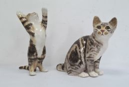 Winstanley tabby cat, standing, 29cm high and another, seated, 25cm high approx (2)  Condition