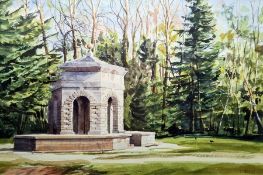 C Adams Watercolour  The Hexagon Folly in Cirencester Park, signed, 35.5cm x 52.5cm