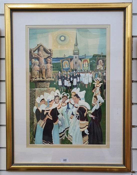 Richard Slater (b.1927)  Watercolour  "Breton Festival", signed lower left, bears 'The Mall Gallery' - Image 3 of 7