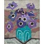 Lilian Delevoryas (1932-2018) Oil on board "Purple Anemones", signed and dated '08 verso, 24cm x