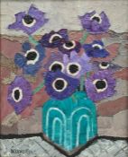 Lilian Delevoryas (1932-2018) Oil on board "Purple Anemones", signed and dated '08 verso, 24cm x