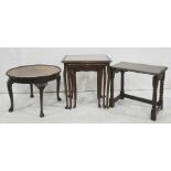20th century stool with rectangular top, on turned supports, block feet, stretchered base, a nest of