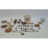 Small latticinio glass bowl, sundry souvenir teaspoons, small quantity of coins and various small