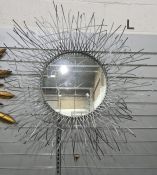 Modern circular mirror in a flexible wire frame, approximately 110cm diameter