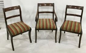 Set of eight Regency mahogany bar-back dining chairs, the top rails with ebony strung decoration,