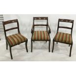 Set of eight Regency mahogany bar-back dining chairs, the top rails with ebony strung decoration,