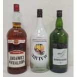 1.5 litre Grosvenor London Dry Gin, 1.5 litre Southern Comfort Whisky liqueur and a 1.5 litre bottle