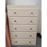 White painted bedroom chest of five drawers, 60.5cm x 94.5cm