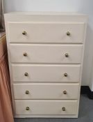 White painted bedroom chest of five drawers, 60.5cm x 94.5cm