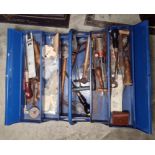 Metal tool box with tools and metal set square