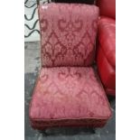 19th century chair in pink upholstery, turned legs on castors