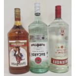 1.5 litre Smirnoff vodka, 1.5 litre Bacardi white rum and 1.5 litre Captain Malvern Original