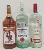 1.5 litre Smirnoff vodka, 1.5 litre Bacardi white rum and 1.5 litre Captain Malvern Original