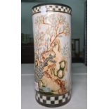 Ceramic umbrella stand, incized decoration of peacocks and floral decoration, 46m high approx.