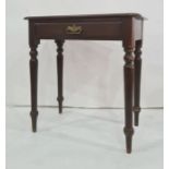 19th century stained pine single drawer side table, the rectangular top with rounded front corners