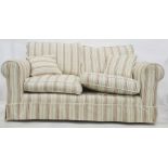 Striped upholstered two seat sofa Condition ReportDimensions: 177W x 96D x 83H cm The condition is