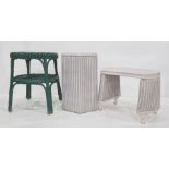 Lloyd loom style laundry basket, another laundry basket and two stools (4)