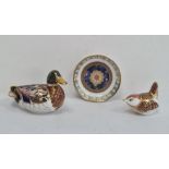 Royal Crown Derby paperweight in the form of a duck, another Royal Crown Derby paperweight in the