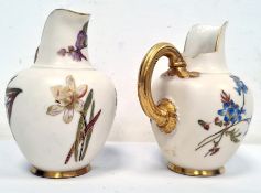 Pair of Royal Worcester porcelain jugs, ivory ground, shape no.1094, with sprays of flowers