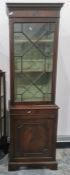 Narrow 19th century mahogany display cabinet, the moulded cornice above single astragal glazed