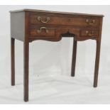 19th century mahogany banded side table with one long and two short drawers, shaped apron, 75.5 x