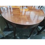 19th century mahogany and satinwood inlaid demi-lune hall table on square section tapering supports,