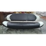 Italian Poltromec three seat sofa in white and black leather with chrome supports and matching