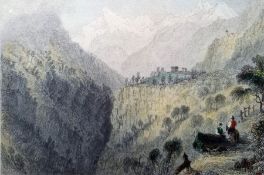 After W H Bartlett Colour prints Scene in the valley in St Nicholas, Monte Rosa and The Cervin After