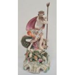 18th century Derby porcelain figure of Neptune on a seashell encrusted and pierced rococo scroll