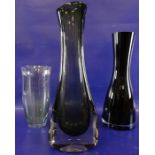 Art Glass vase of shaped bottle form, with green interior and clear overlay, 41cm high, another vase