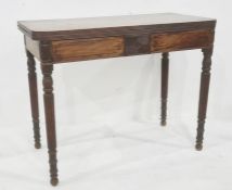 19th century mahogany tea table, the rectangular top with rounded front corners, reeded edge, on