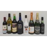 Collection of eight bottles of wines and sherry including one litre Harveys Bristol Cream, a