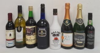 Collection of eight bottles of wines and sherry including one litre Harveys Bristol Cream, a