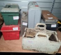 Three toolboxes and contents of spanners, punches, files etc. wooden tool box and contents , two