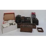 Magic lantern and a large quantity of magic lantern slides including topographical scenes, story