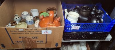 Quantity of Prinknash, various glass vintage bottles, assorted studio pottery  (5 boxes)