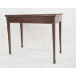 19th century mahogany card table, the rectangular top opening to reveal green baize, on square