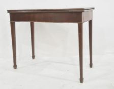 19th century mahogany card table, the rectangular top opening to reveal green baize, on square