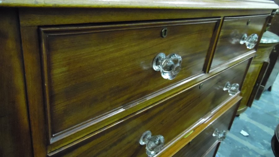 Late 19th/early 20th century mahogany chest of two short over three long drawers, on plinth base, - Image 2 of 10