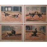 After Henry Alken Four coloured engravings  Four stages of a cock fight, framed as one, 32cm x