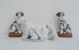 Lladro polar bear, another Lladro polar bear and cub and a pair of Chinese dog book-ends, marked