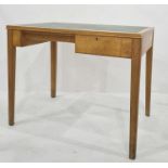 20th century oak desk with single drawer, leatherette inset to the top and a rug,  Desk is 100cms w.