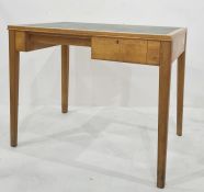 20th century oak desk with single drawer, leatherette inset to the top and a rug,  Desk is 100cms w.