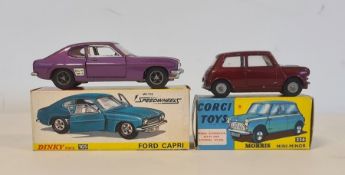 Corgi Toys 77226 dark red Morris Mini-Minor and Dinky Toys Ford Capri (2)