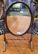 20th century dressing table mirror with oval plate, on spindle turned stand