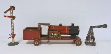 Lines Brothers Ltd LMS wooden locomotive, a Hornby series track signal, etc (3)  the locomotive