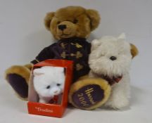 Harrods 2000 teddy bear, a Hamleys Yorkshire terrier with battery and a Trudini miniature cat (3)