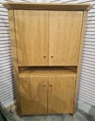 20th century oak corner cupboard with pair cupboard doors above open recess and pair doors under,