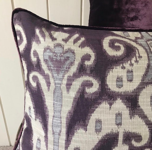 Pair Zoffany Ikat and purple velvet cushions - Image 3 of 3